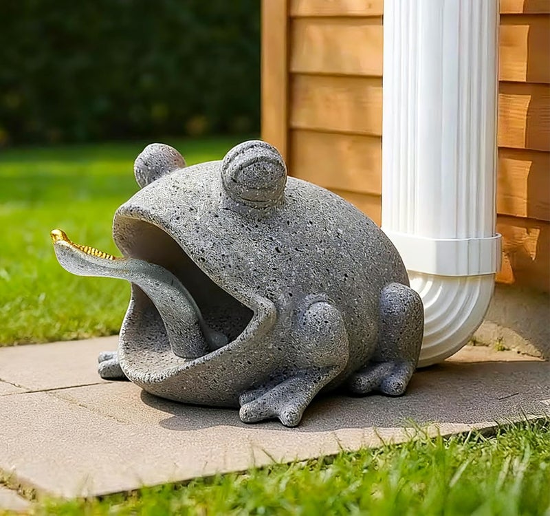 Teaeeno Frog Gutter Downspout Extension Decorative, Animal Gutter Extension Decor Statue,3"×4" Rain Gutter Downspout Splash Block,Garden Splash Block Outdoor Sculpture (Grey) - Image 1